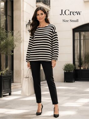 J.Crew Black Ivory Striped Cotton Puff Sleeve Top Small